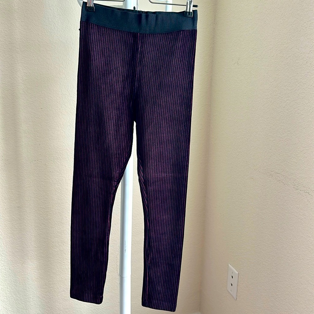 Purple Velvet Striped Leggings
